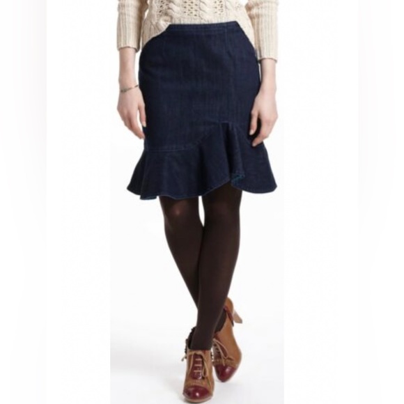 Anthropologie Dresses & Skirts - Anthropologie Leifsdottir Lana Dark Denim Ruffle Trumpet Skirt 4